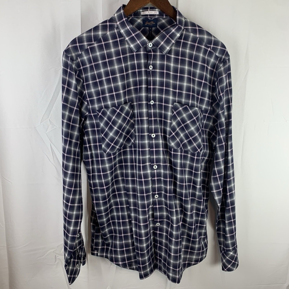 Good Man Brand Long Sleeve Shirt 100% Cotton Size XL Blue Purple Plaid